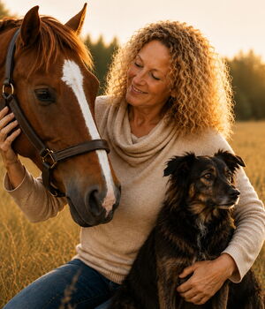 Eva Zelger mit ihrem Pferd Carli und dem Hund Coffee
